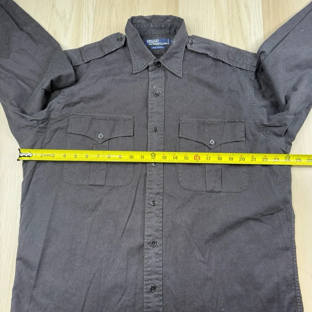 VTG Polo Ralph Lauren Military Shirt Black Nautical Cargo Baggy 90s Mens Medium